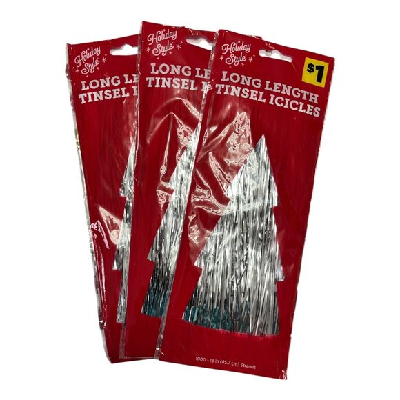 Holiday Time & Holiday Style Tinsel Icicles – 5 Packs of 1000 Strands Each Silve - Picture 3 of 3